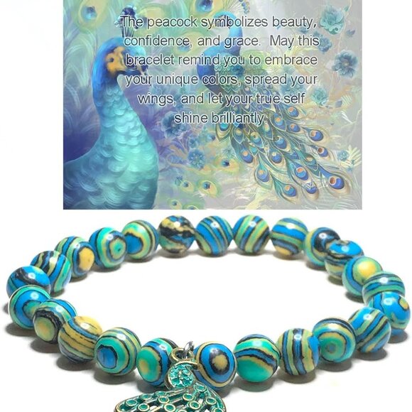 Women’s Natural Stone Beaded Peacock Bracelet Inspirational Gift Jewelry - Picture 1 of 6